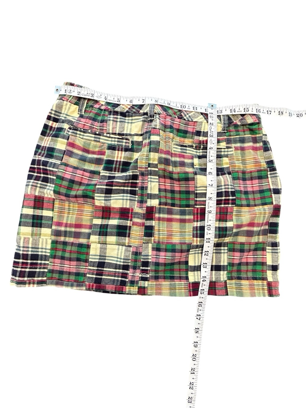 SOLD ***VTG Old Navy Y2K multicolored plaid patchwork madras mini skirt preppy - Picture 7 of 7